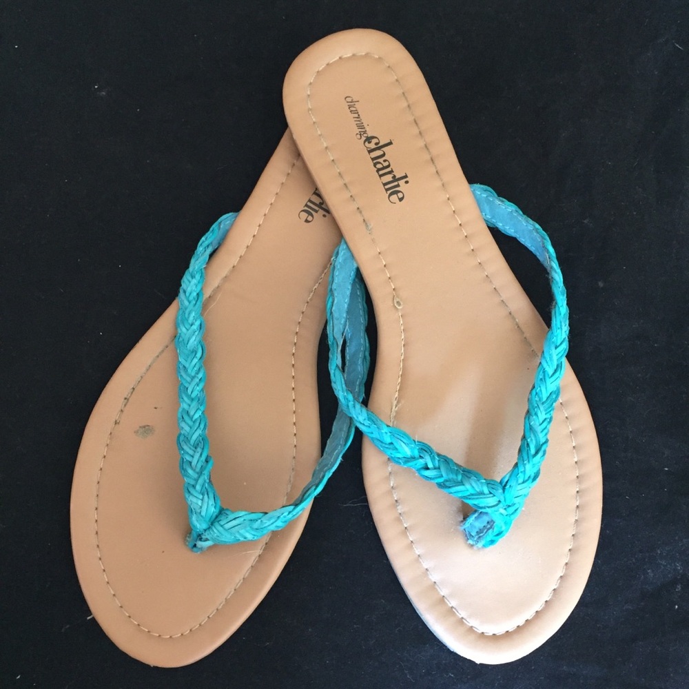 Turquoise rope flip flops